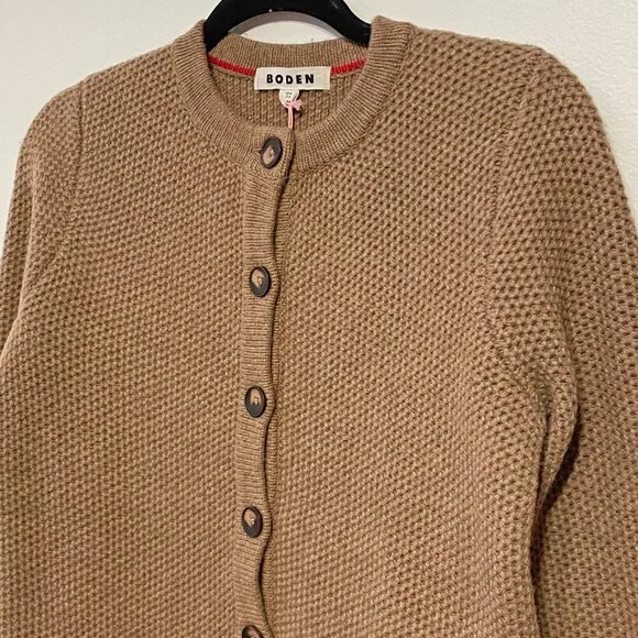 New Boden Wool Blend Textured Cardigan Praline Brown 4, S $165 - Picture 6 of 8